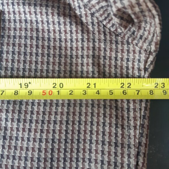 ALFRED SUNG SZ M Houndstooth Check 100% Cotton Men's Brown Button Up Shirt - Picture 8 of 12
